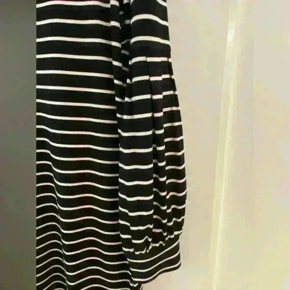 Ann Taylor Dress Womens Size Medium Black & White Stripe Long Balloon Sleeves - Picture 7 of 9